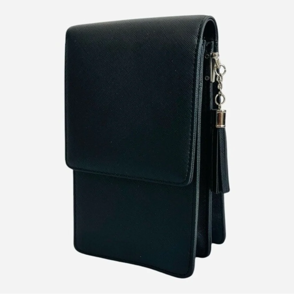 Women’s Small Black PU Leather Crossbody Mini Messenger Bag Wallet NWOT